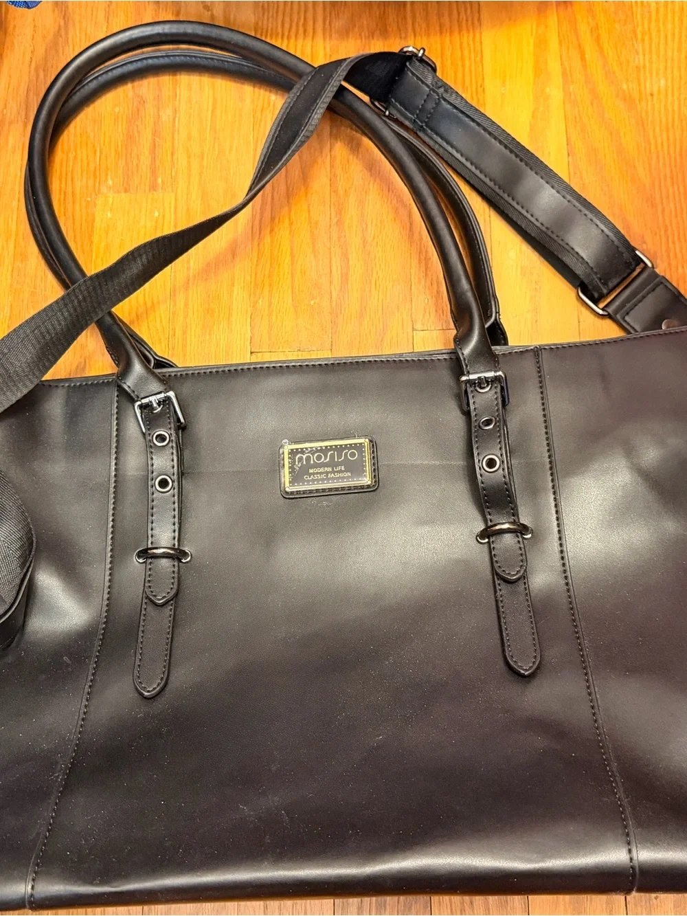 Moniso Black Women's Laptop Tote with Shoulder Strap